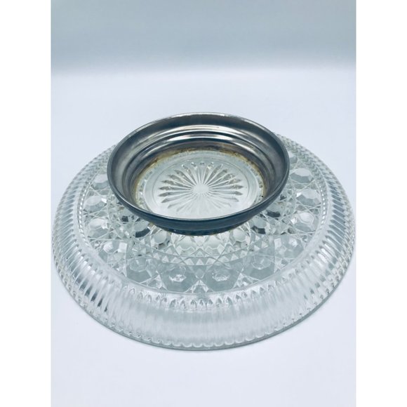 Vintage 1970’s Federal Glass Windor pattern clear button & cane footed plate. - Picture 4 of 9